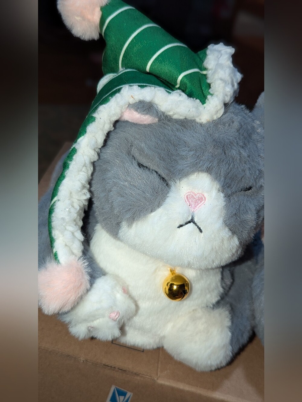 Aerie Slippers of 2 Cat Plush Stuffed Animals Gray White Green